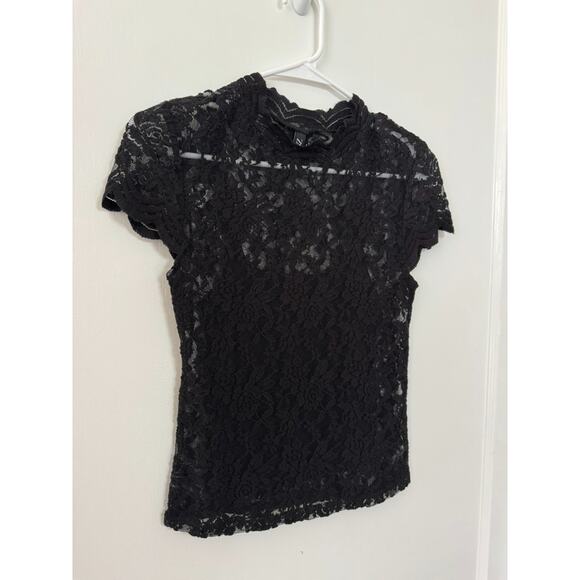 Zara Women's Black Sheer Lace Blouse With Built in Camisole Size Small - Picture 2 of 5